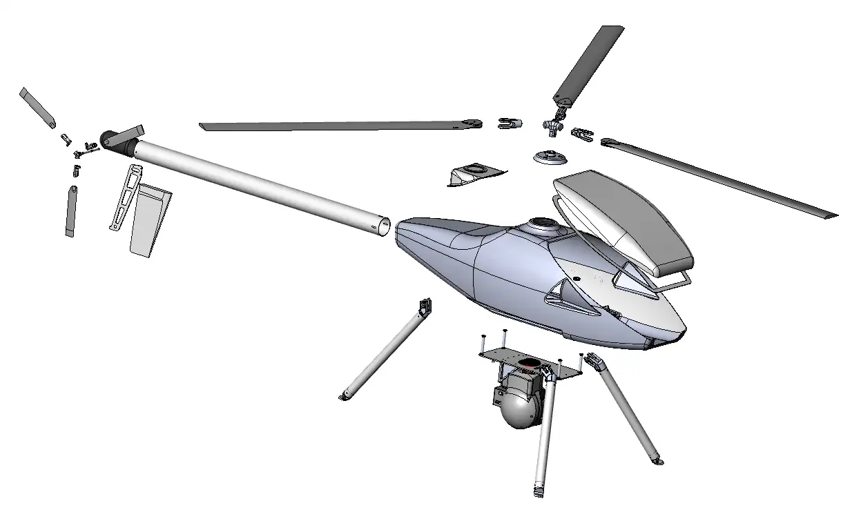 image représentative de la conception d'un drone, cette image représente une CAO du lunx 4T.